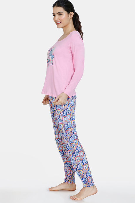 Zivame Tom & Jerry Colour Block Knit Cotton Pyjama Set - Vista Blue — image 2